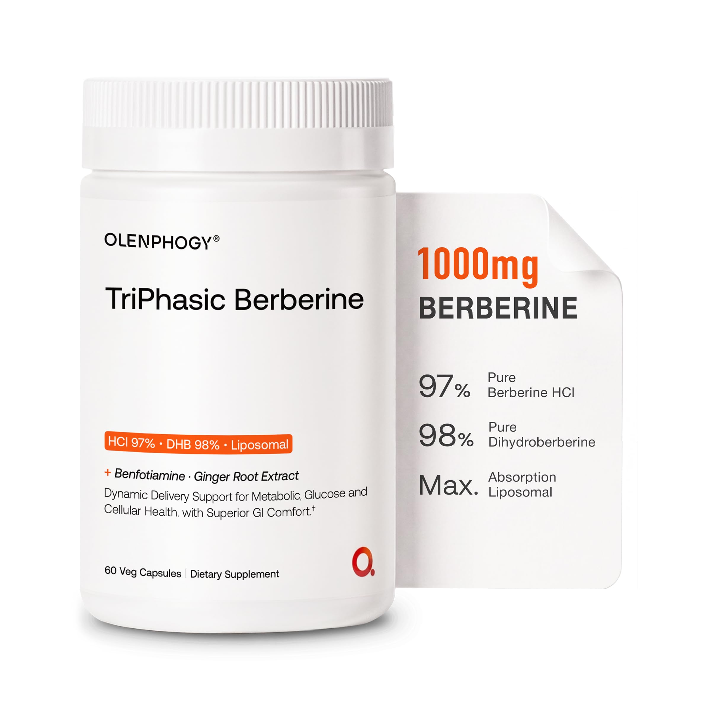 Olenphogy Berberine 1000mg, 9X Absorption Liposomal Berberine, Ultra Pure Dihydroberberine & Berberine HCl, Digestive-Friendly Berberine Supplement for Metabolic Support, Gut Balance,60 Veg Capsules