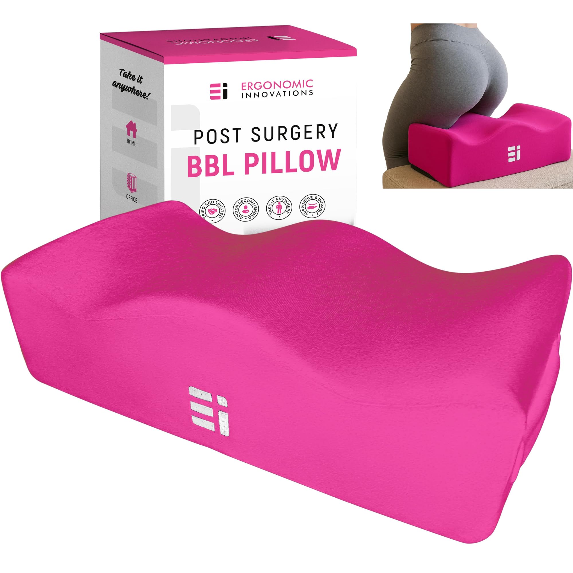 BBL Pillow After Surgery for Sitting - Brazilian Butt Lift Recovery Must Haves, Butt Pillow for Sitting After Surgery, Pain & Pressure Relief for Home, Office, Driving, BBL Supplies & Accessories Pink