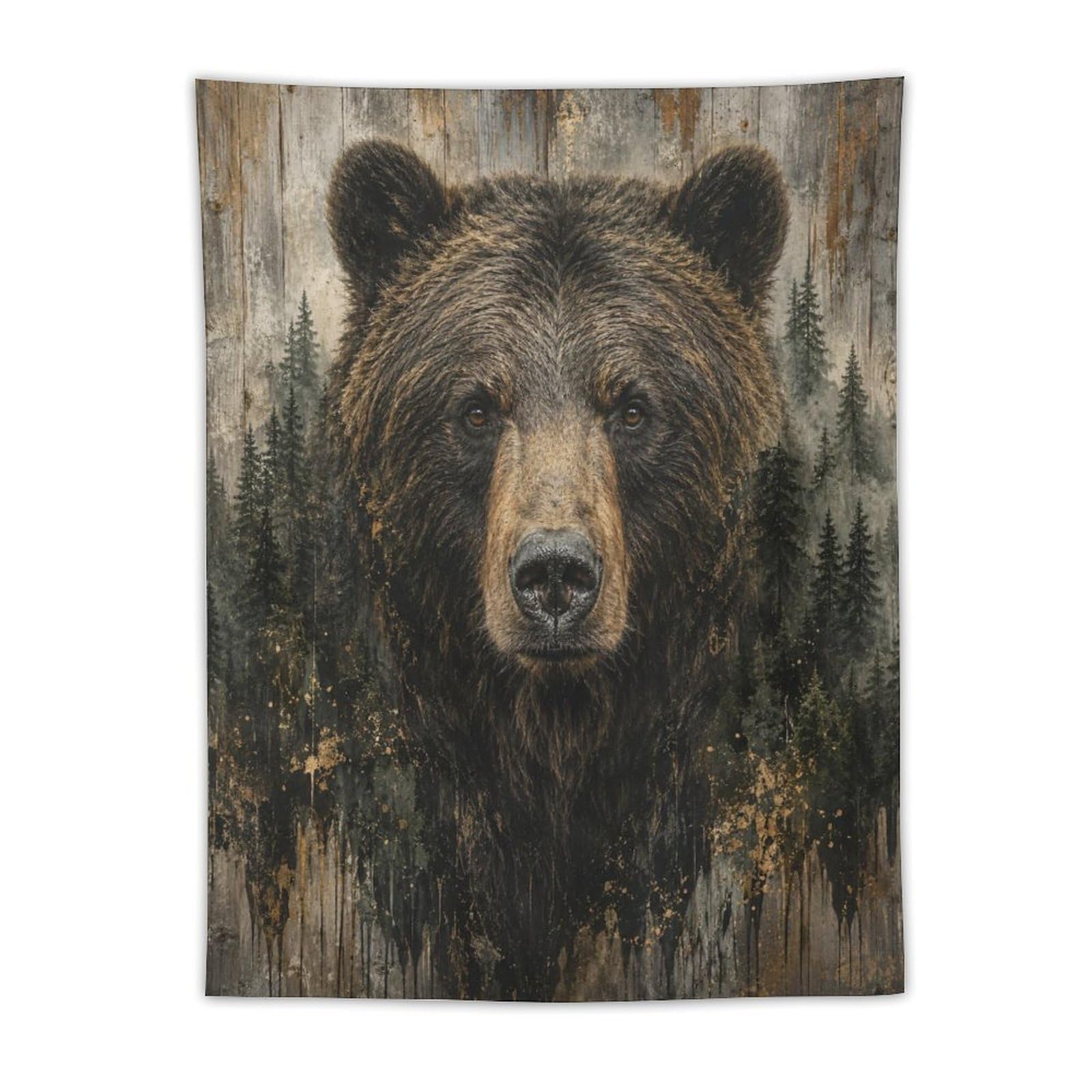 W7C8U2X3 Brown Bear Pine Forest Wall Tapestry, Ceiling Hanging