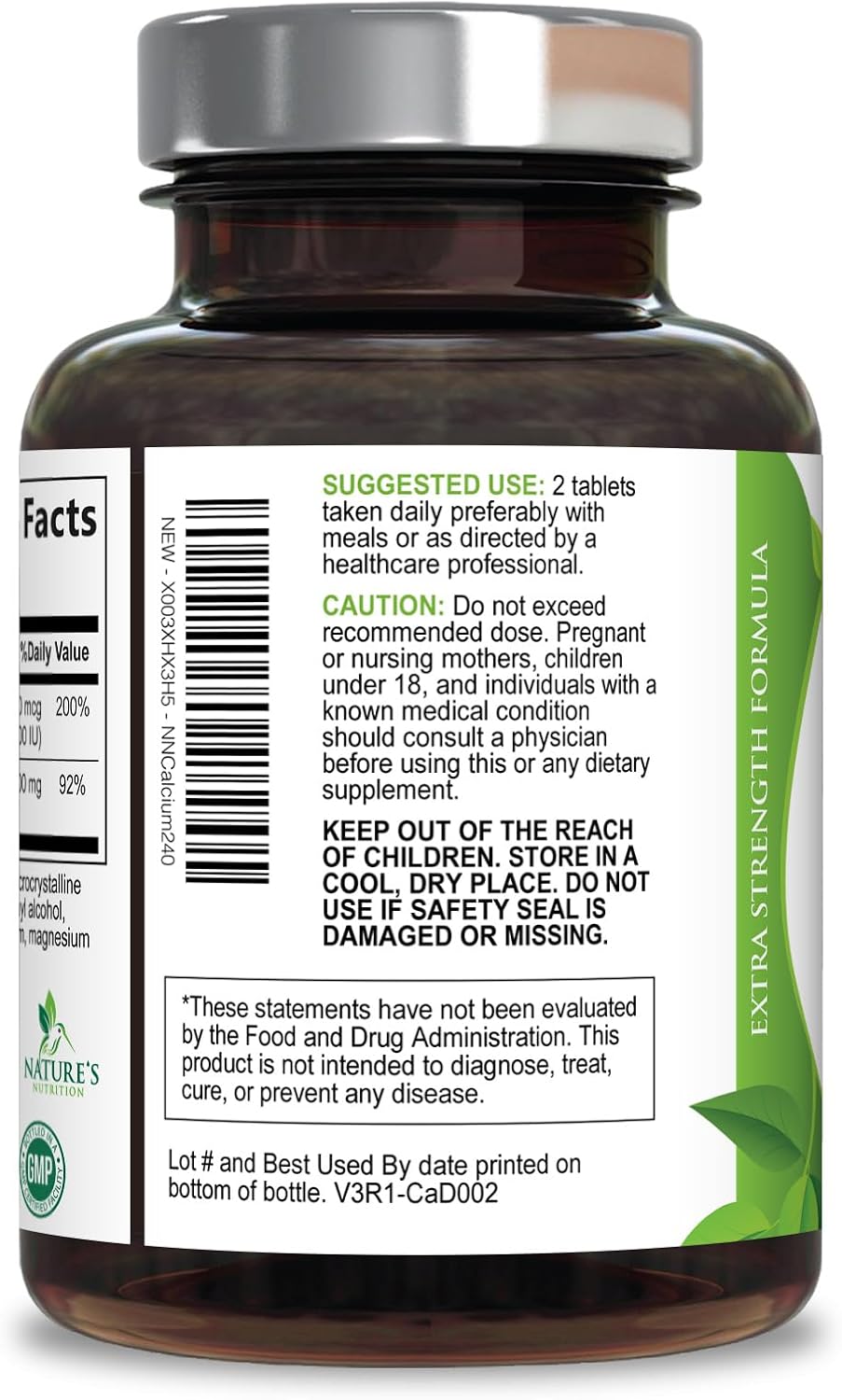 Calcium Supplement 1200 mg - with Vitamin D3 for Best Absorption - Supports Immune Health, Bones & Teeth - Nature's Calcium Carbonate + 1600 IU of D3 - Bottled in USA for Women & Men - 240 Tablets - Image 8