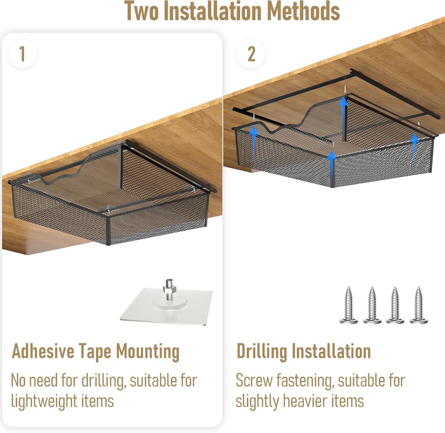 DAJAVE 2 Stück Hängekörbe Metall - Verstellbar 38-70cm Für Küche, Bad & Schrank