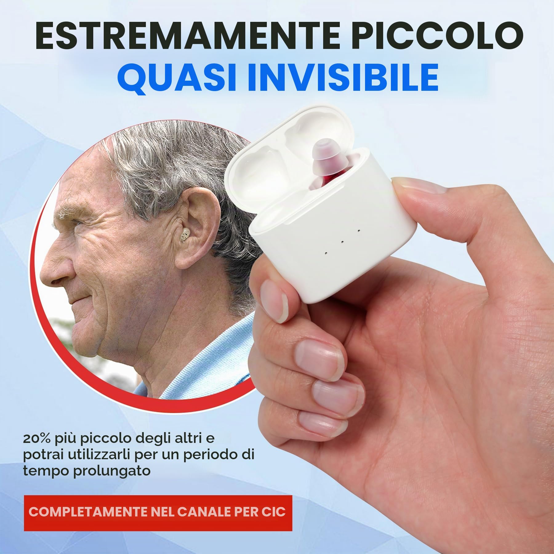 Digitale ricaricabile - Dispositivo personale Mini CIC per l'orecchio interno per adulti e anziani - Tecnologia completamente digitale con custodia di ricarica portatile USB