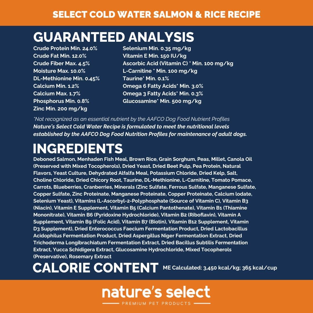 Nature's Select Cold Water Salmon & Rice Recipe Dog Food for Adults, Skin & Coat Support (28 lbs)