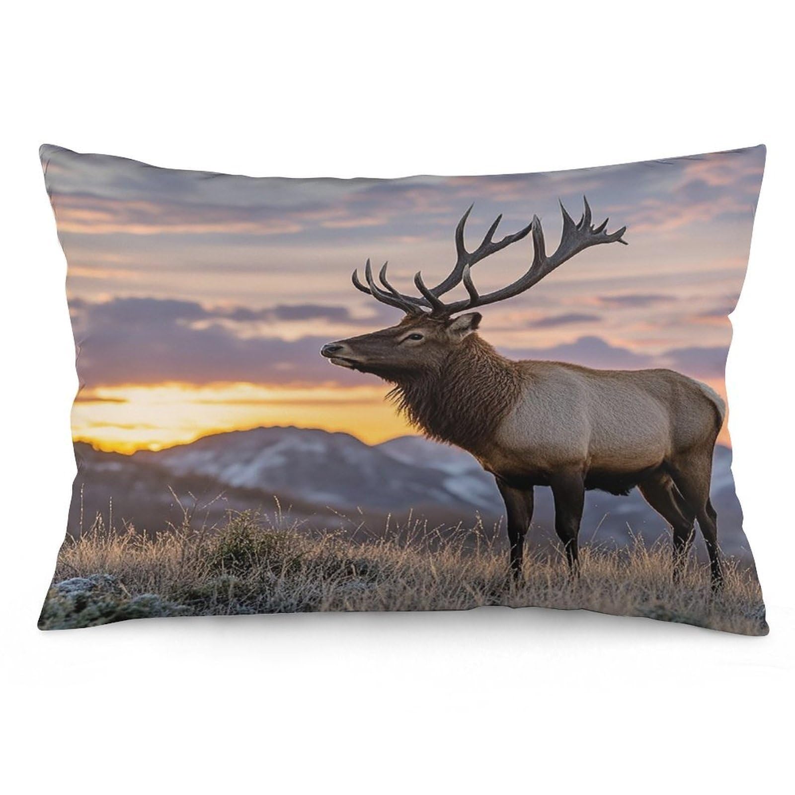 Red Deer Bull Elk Sunset Throw Pillow Cover Soft Pillow Case Decorative Lumbar Pillow Cover Cozy Throw Pillowcase Polyester Rectangular Cushion Case Decor for Couch Sofa Bed