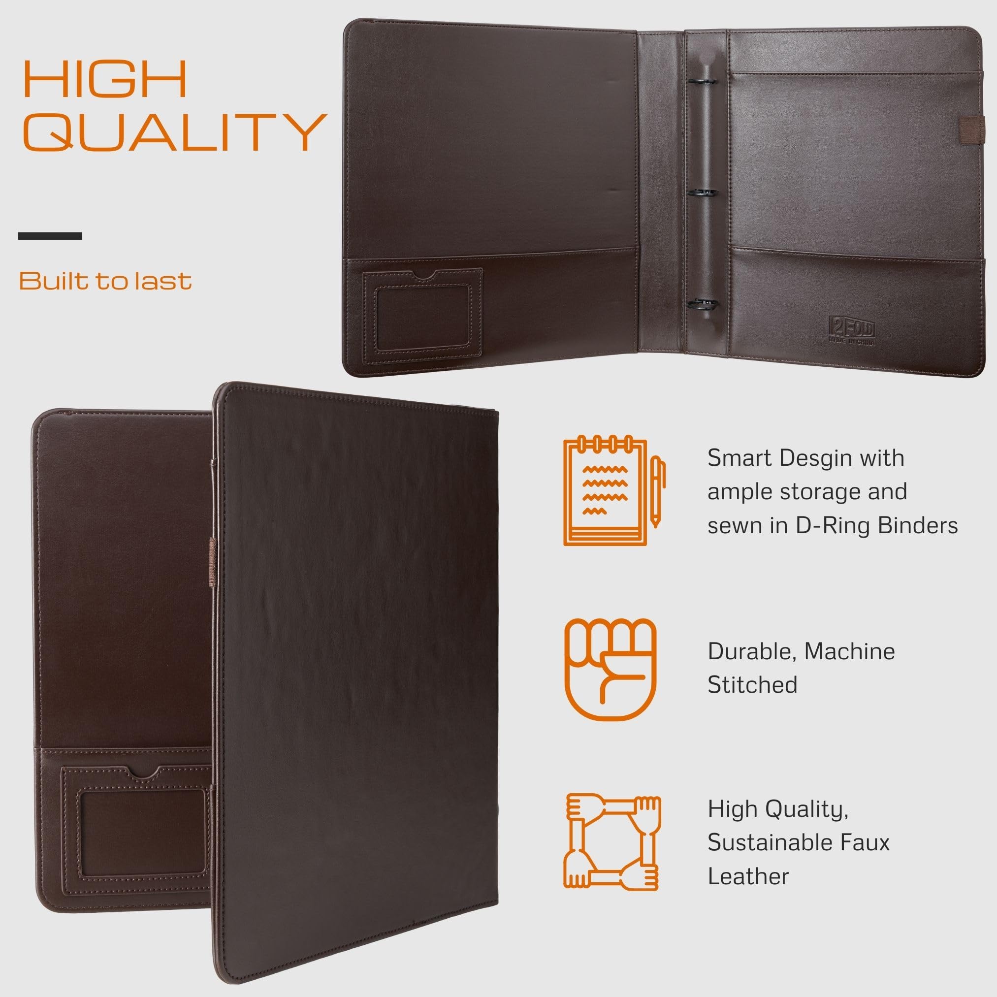 Amazon.com : 2Fold 3 Ring Binder 1 Inch with Clear Front Pocket - Premium  PU Faux Leather Presentation Binder