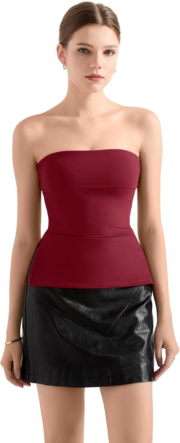 SUUKSESS Women Double Lined Going Out Trendy Tube Tops Side Split Sexy Tank Tops - Image 2