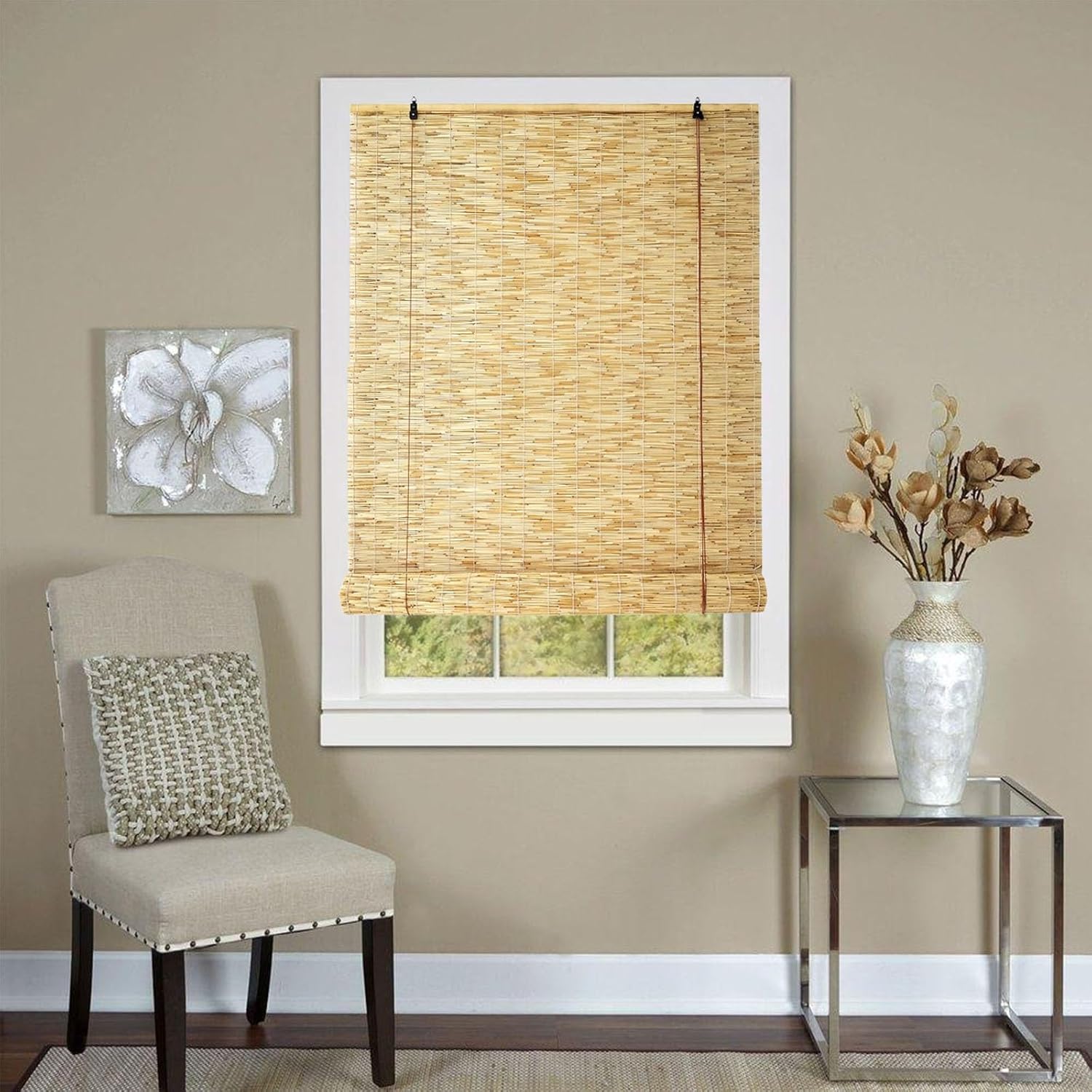 72in High Bamboo Blinds Blackout Bamboo Shades for Outdoor Retro Cordless Roll Up