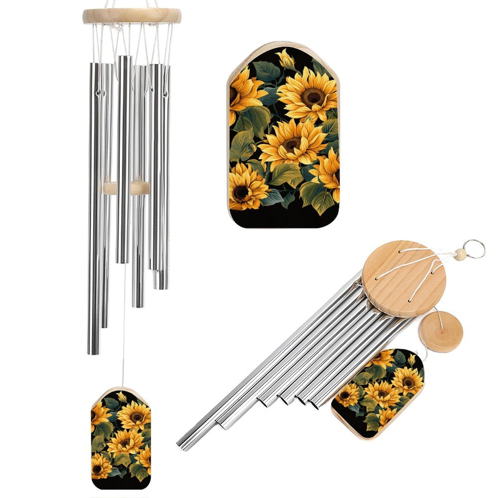 Outdoor Wind Chimes, Warm Sunflower Printed Wind Chimes,Simple Wind Chimes,Curtain Wind Chimes for Home Decoration