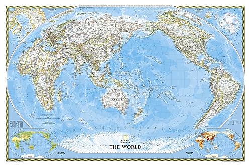 National Geographic World, Pacific Centered Wall Map - Classic - Laminated (46 x 30.5 in) (National Geographic Reference Map)