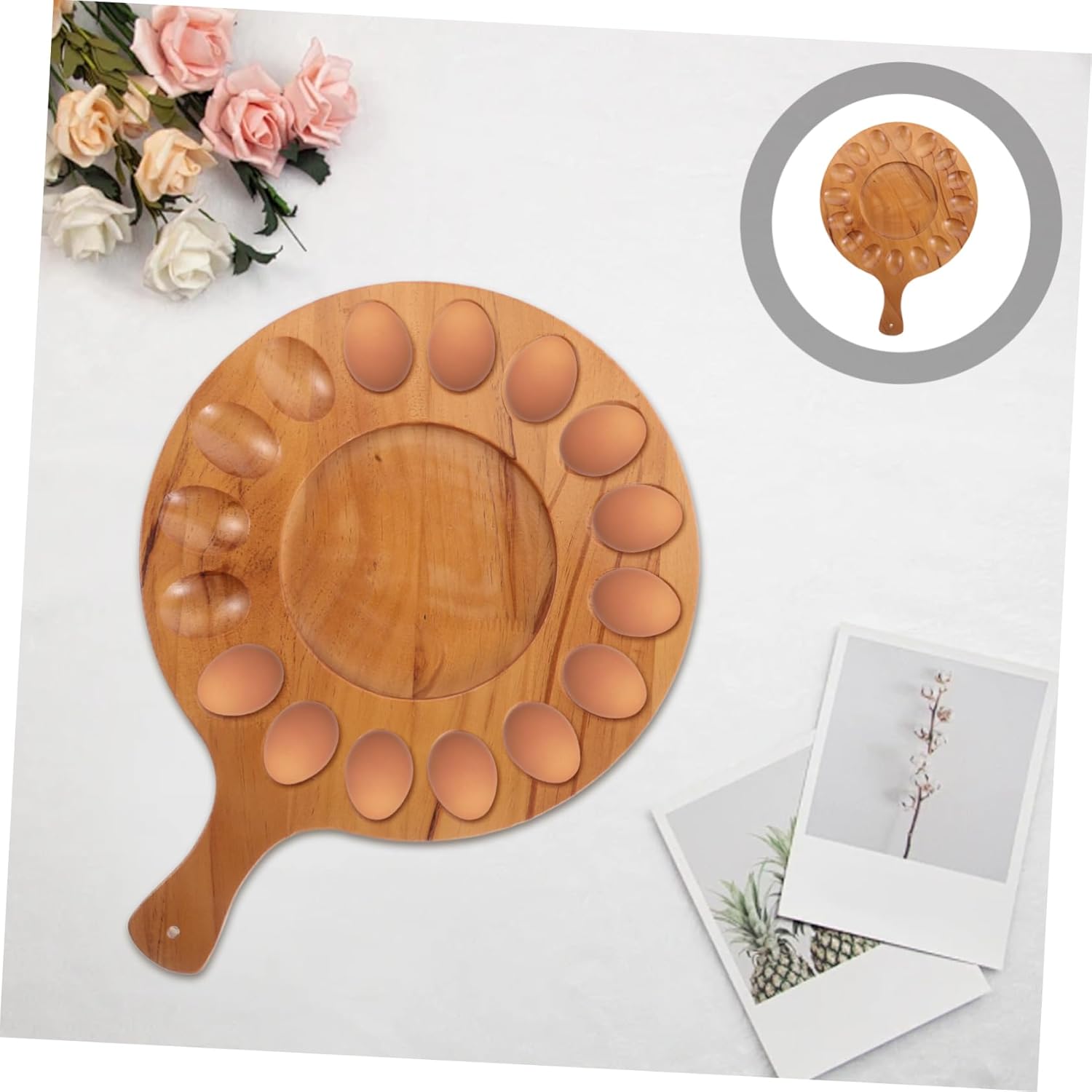 Mikinona 16holes Wooden Egg Holder with Compartments Creative Multi-compartment Egg Organizer for Kitchen and Refrigerator for Organized Storage and Display