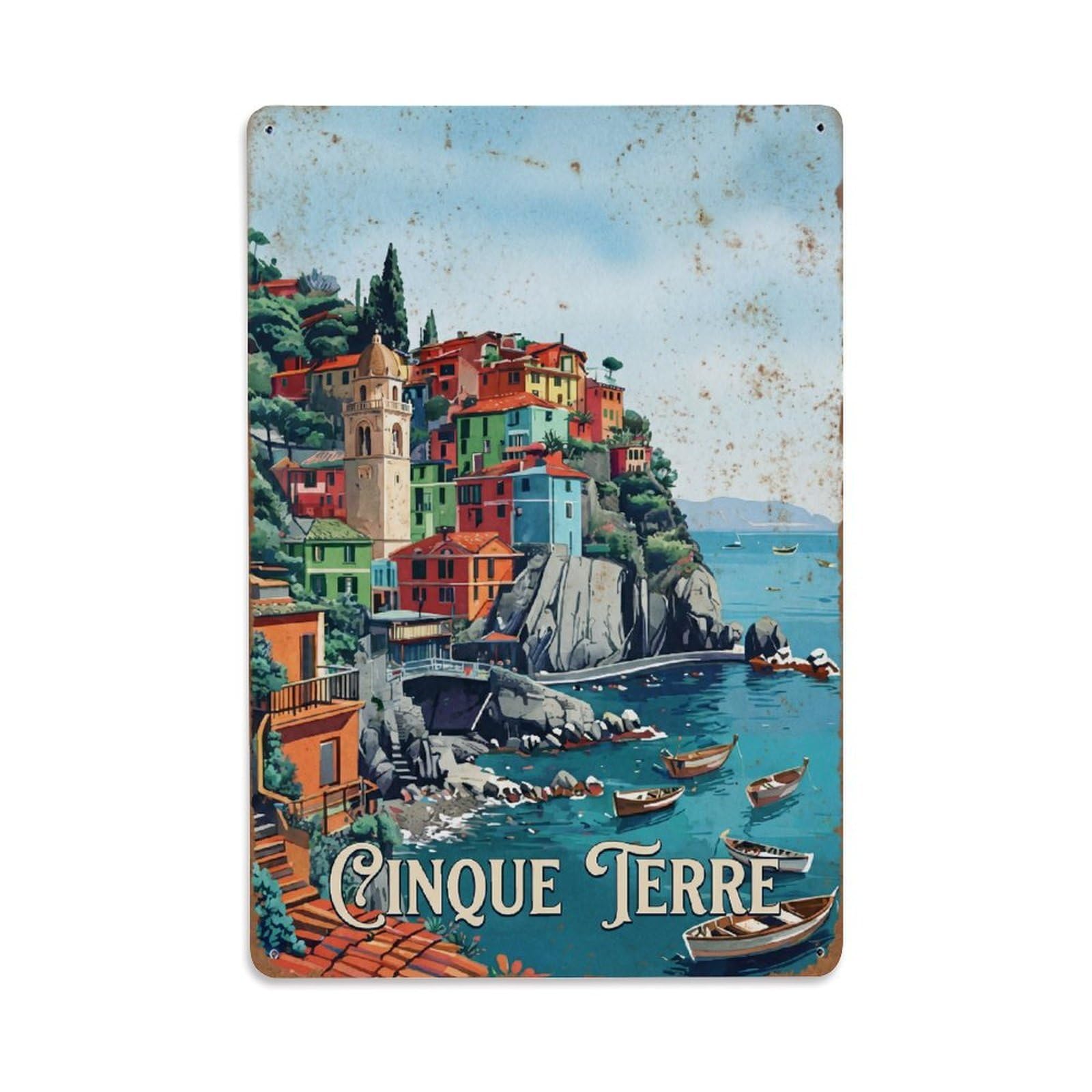 Yrnq 08X12inch Vintage Style Vintage Travel Cinque Terre Italy Journey Metal Tin Sign