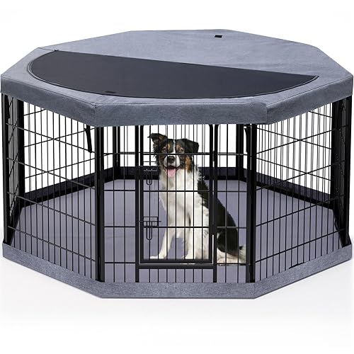 PETIME Dog Playpen,Metal Exercise Puppy Pen Heavy Duty Kennels Yard