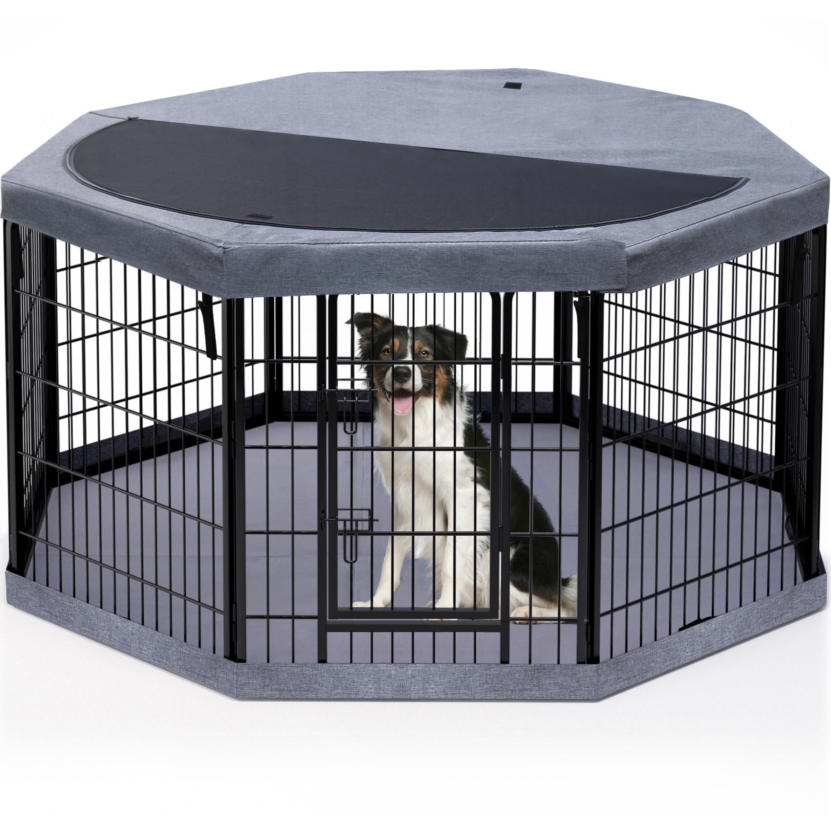 PETIME Enclos d'exercice pour Chien en métal Robuste - Clôture de Cour intérieure et extérieure - 68,6 x 81,3 cm (l x H) - Cage pour Chien avec Couverture supérieure octogonale et Coussinet inférieur