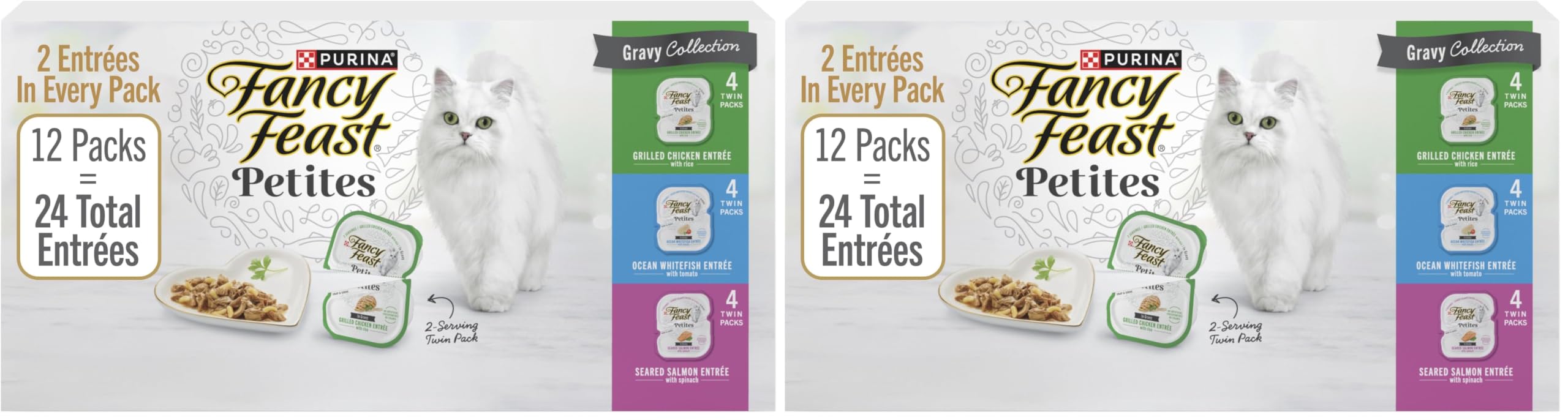 Fancy Feast Purina Gourmet Wet Cat Food Variety Pack,Petites Gravy Collection,Break-Apart tubs,48 Servings - 2.8 oz. Tubs,(Pack of 24)