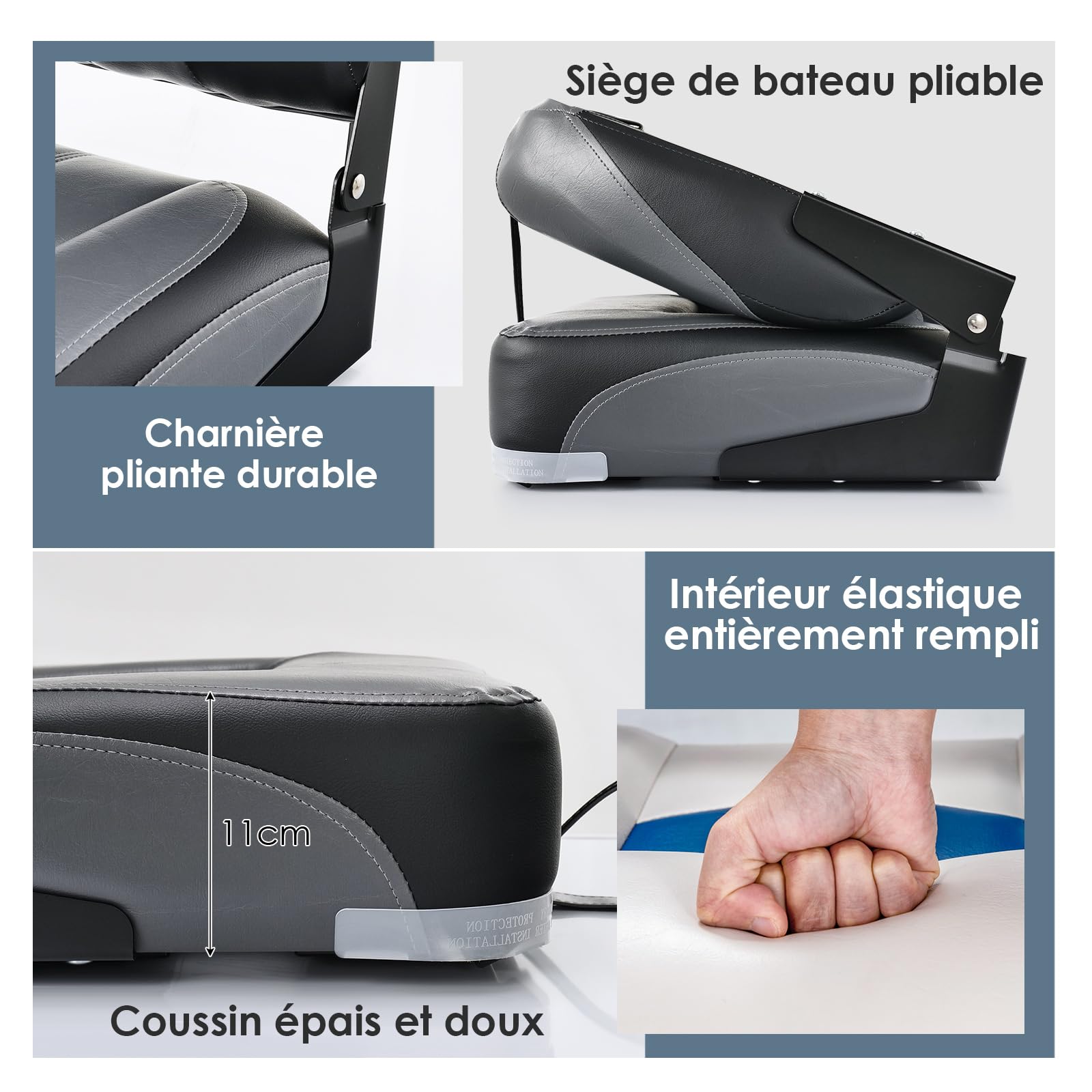 GYMAX Lot de 2 Sièges de Bateau Pliants, Chaises Confortables avec Dossier Ergonomique et Siège Rembourré, Fabrication Anti-Usure, Convient pour Yacht, Bateau de Pêche (Noir)