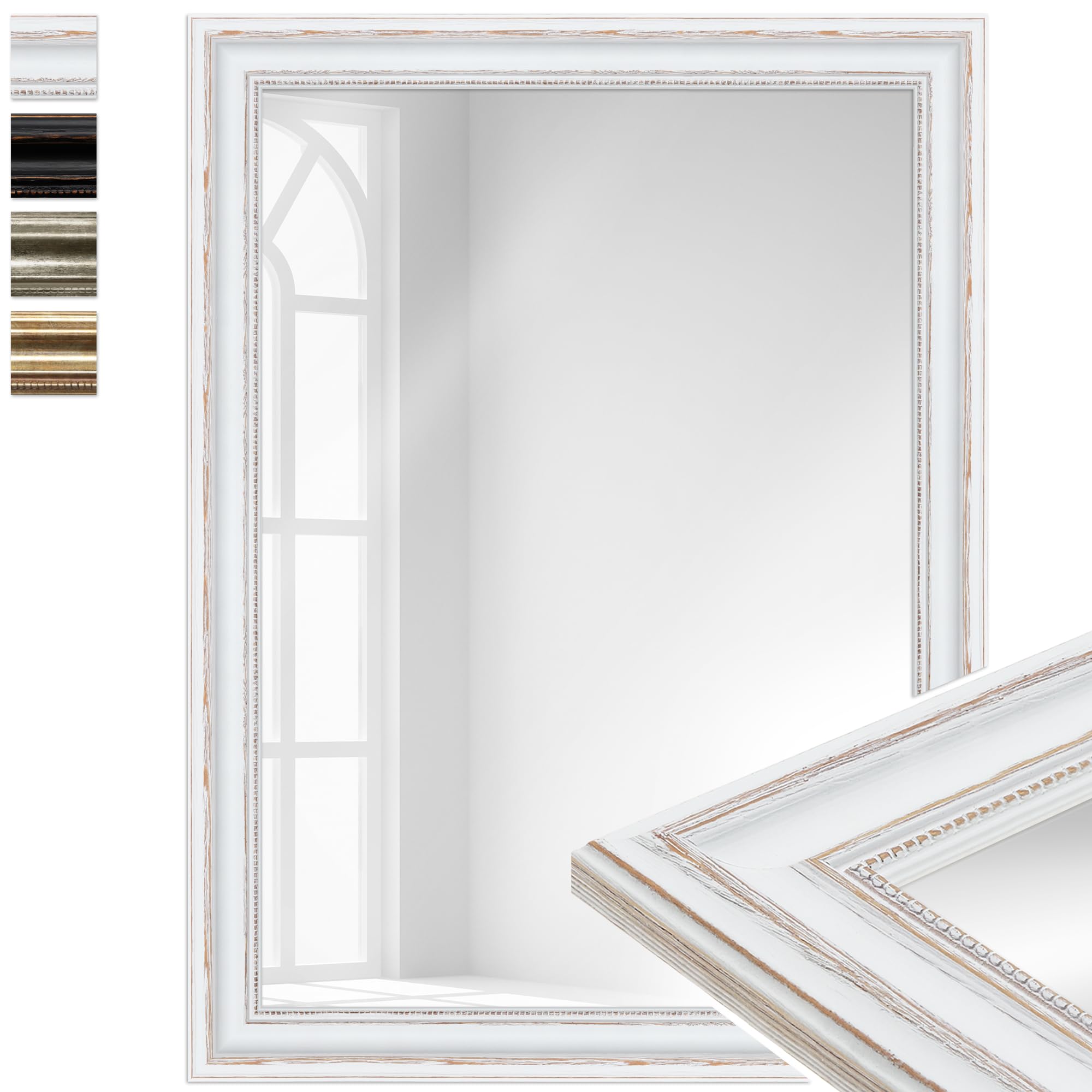 WANDStyle großer Spiegel Weiß, Barock Spiegel, großer Wandspiegel Vintage 60x80 cm, Hängespiegel groß, Badspiegel Holz, Flurspiegel Wand, Standspiegel, Mirror H550 - Made in Germany