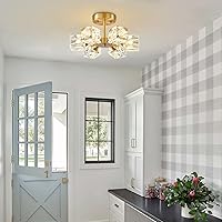 Vista 6 de BOKT Lámpara Sputnik moderna de latón antiguo de montaje empotrado de oro cepillado de mediados de siglo, lámpara de techo semiempotrada de 6 luces