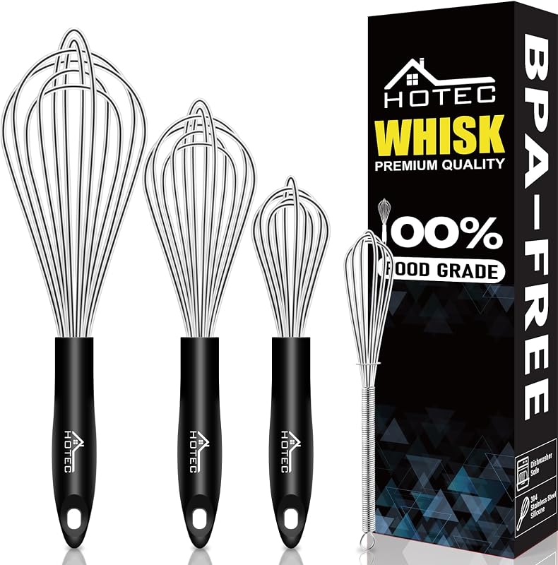 Stainless Steel Whisk Set of 4, Food Grade Balloon Whisk Egg Beater, Thicken Wire Mixing Whisk for Baking, Cooking, Whisking Cream, Sauce, Pancake Batter