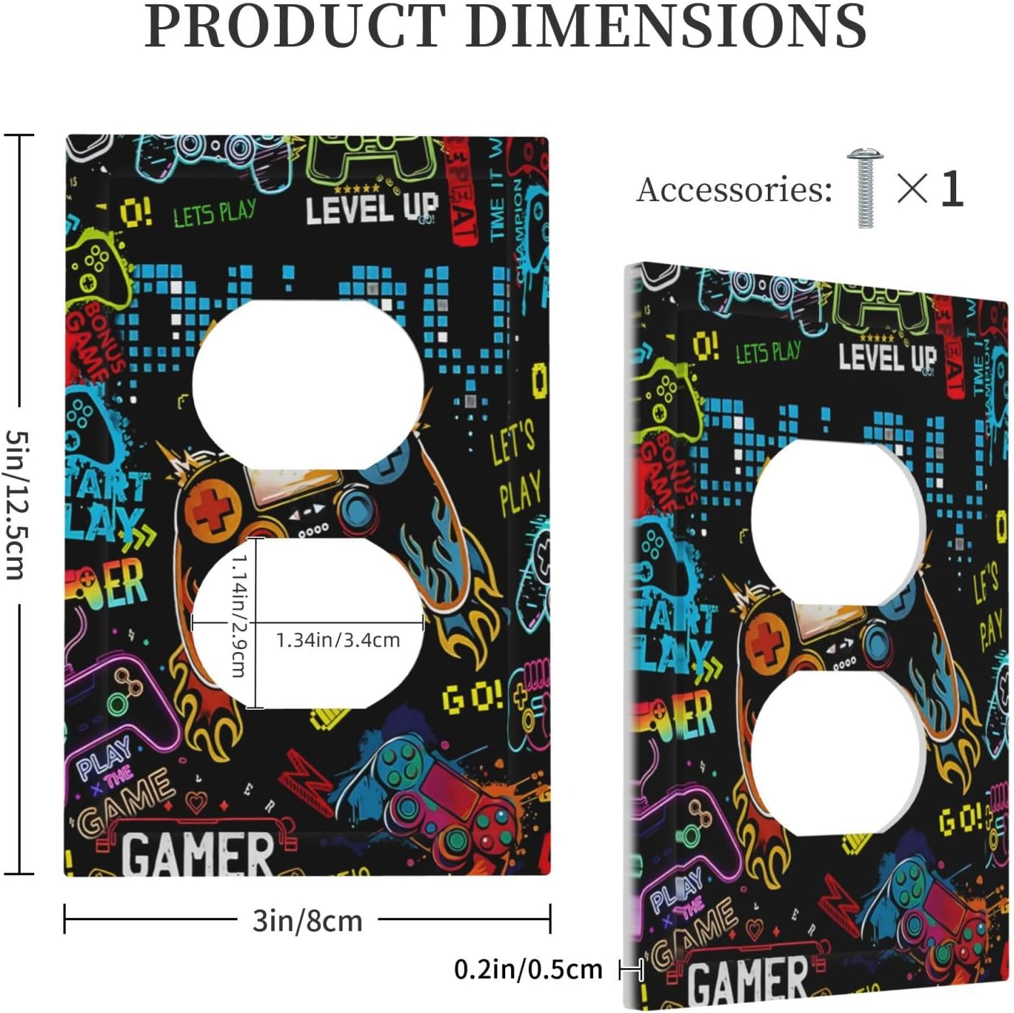 Gamer Video Game Themed Cool Controller Print Outlet Covers 1 Gang Duplex Light Switch Cover Decorative Switch Plates Electrical Receptacle Faceplate Wall Plate for Kids Room Office Decor image 5