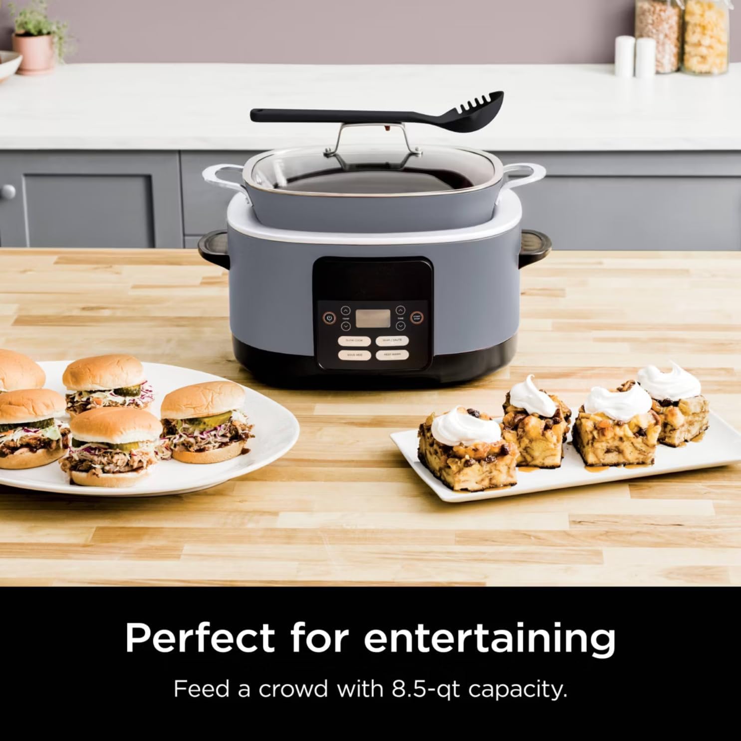 Foodi Possible Cooker, 8.5 Quart, 6-in-1 Multi-Cooker, Slow Cooker, Steamer, Glass Lid Integrated Cooking Utensil, Nonstick, Oven Safe Pot to 500°F, MC1000WM (Sea Salt Grey)