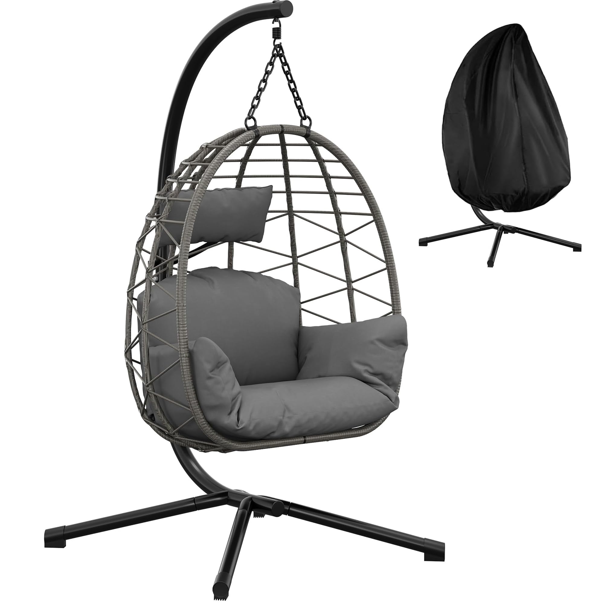 GarveeLife Altalena giardino esterno - Sedia sospesa con supporto completamente metallico, sedia a uovo sospesa con capacità di 150 kg, include cuscini relax per giardino, balcone, patio, colore
