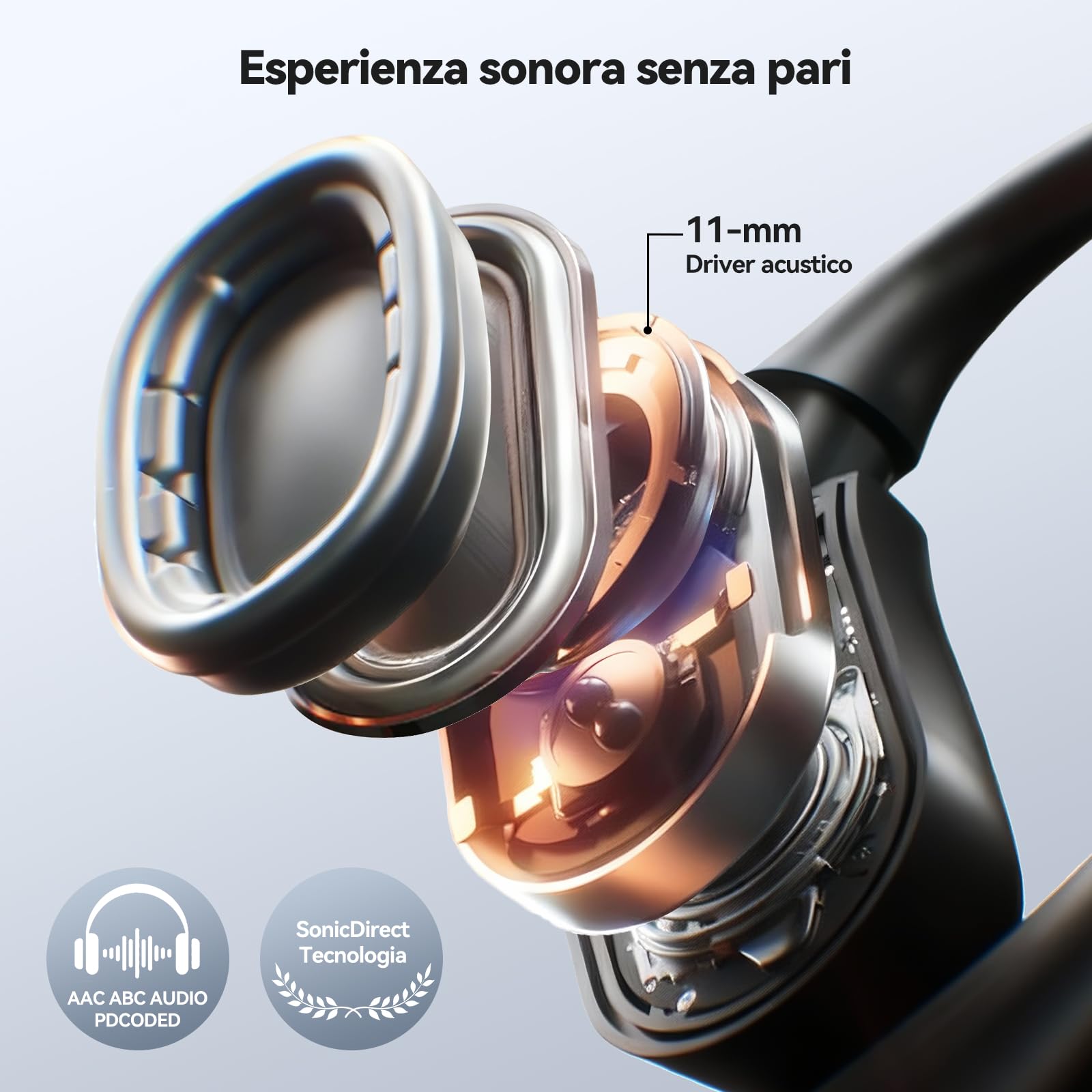 TECKNET Cuffie Open-Ear, Auricolari Bluetooth Wireless a Conduzione Ossea | Autonomia di 60 Ore con Ricarica Rapida, Impermeabilità IP68, Auricolari Bluetooth Sport Leggere.