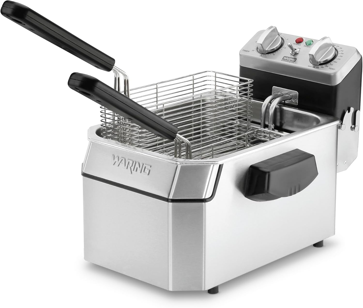 Waring Commercial WDF1000 Heavy Duty 10 lb. Single Basket Deep Fryer , Includes 3 Fry Baskets & Night-Cover-1800W, 120V, 5-15 Plug,Silver
