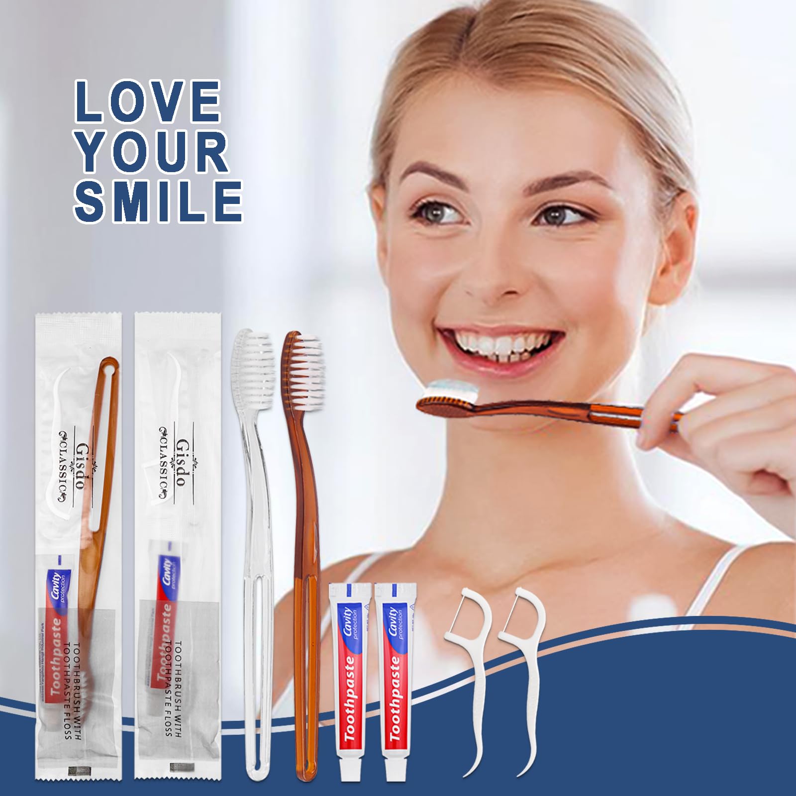 100 spazzolini da denti usa e getta con filo interdentale | Confezione individuale, kit da viaggio in 2 colori, per senzatetto, Airbnb, hotel, ospiti