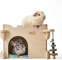 Vista 10 de Casa Castle Chinchilla, Refugio para Animales Pequeños para Chinchilla, Conejillo de Indias, Erizo o Rata, Cabaña de Madera Ventilada para Conejillo