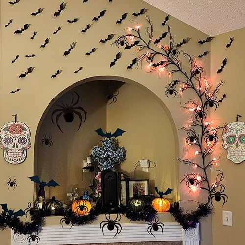 Decoración de arañas de murciélagos de Halloween, 124 piezas, decoración de pared de ventana del hogar, calcomanía 3D de PVC realista para el hogar,