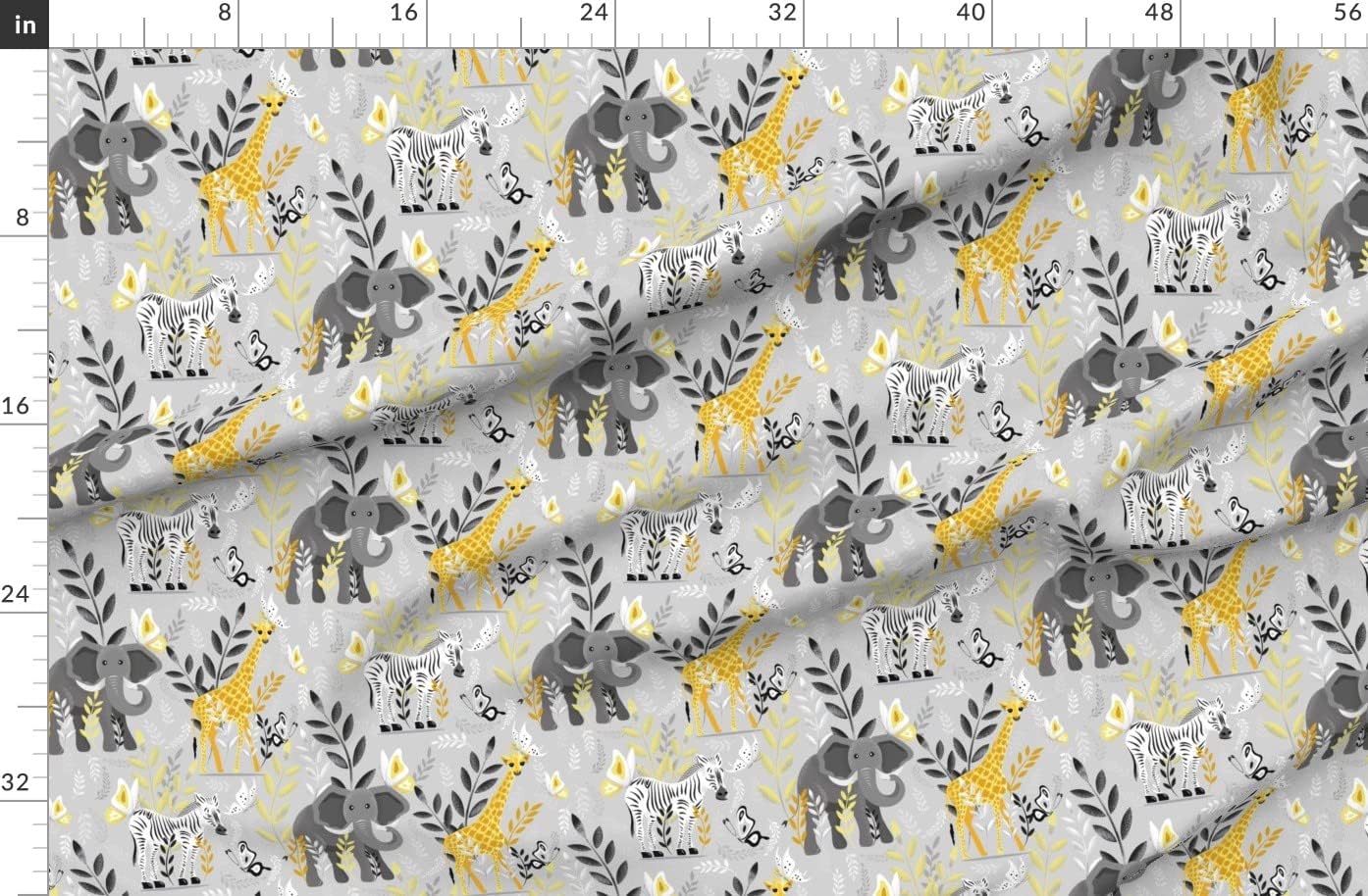 Spoonflower Fabric - Safari Yellow Grey Light Background Medium Scale Color Year and Gray Printed on Organic Cotton Sateen Fabric by The Yard - Sewing Quilting Apparel Home Decor