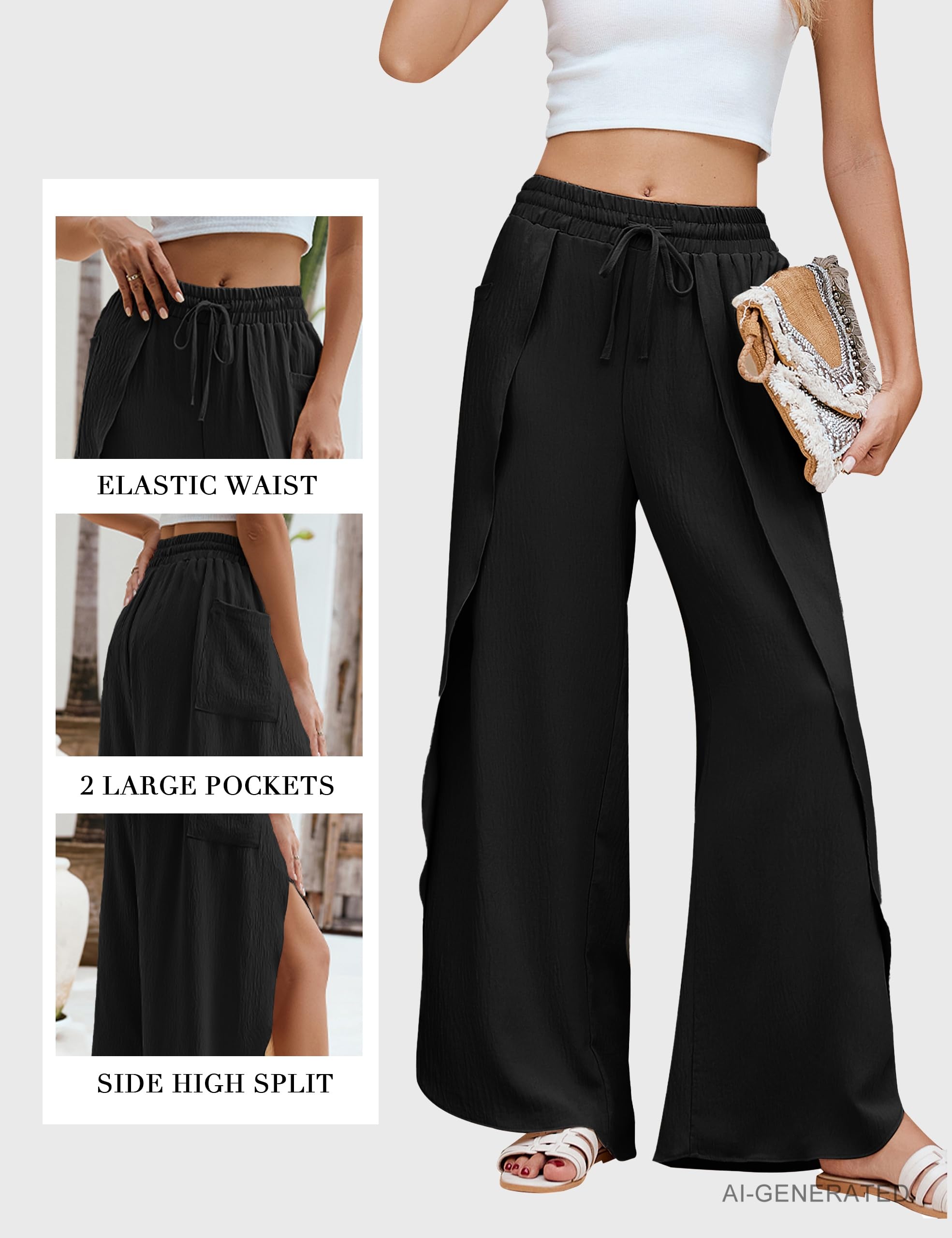 BMJL Pantaloni da spiaggia da donna in stile bohémien, pantaloni estivi a palazzo, a vita alta, con spacco laterale e gamba larga, per vacanze e viaggi
