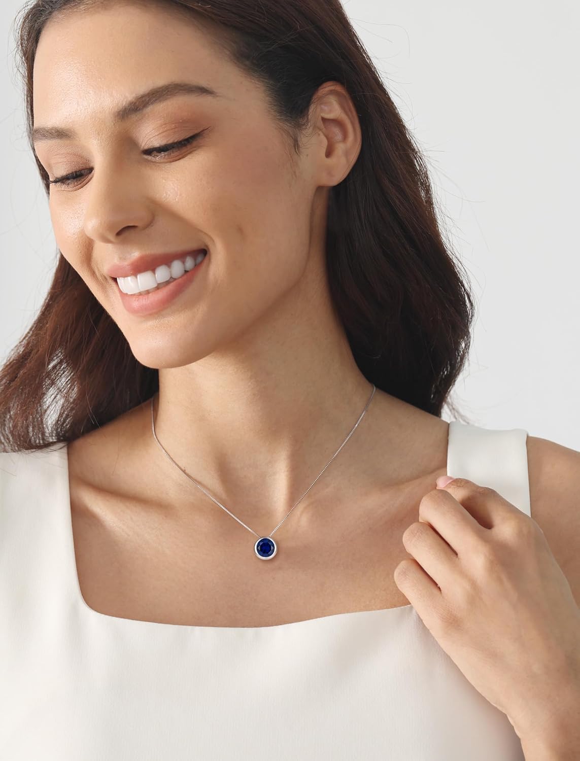 YL Round Solitaire Necklace 925 Sterling Silver Polished Classic Pendant 10 MM Birthstone Jewelry for Women - Image 3