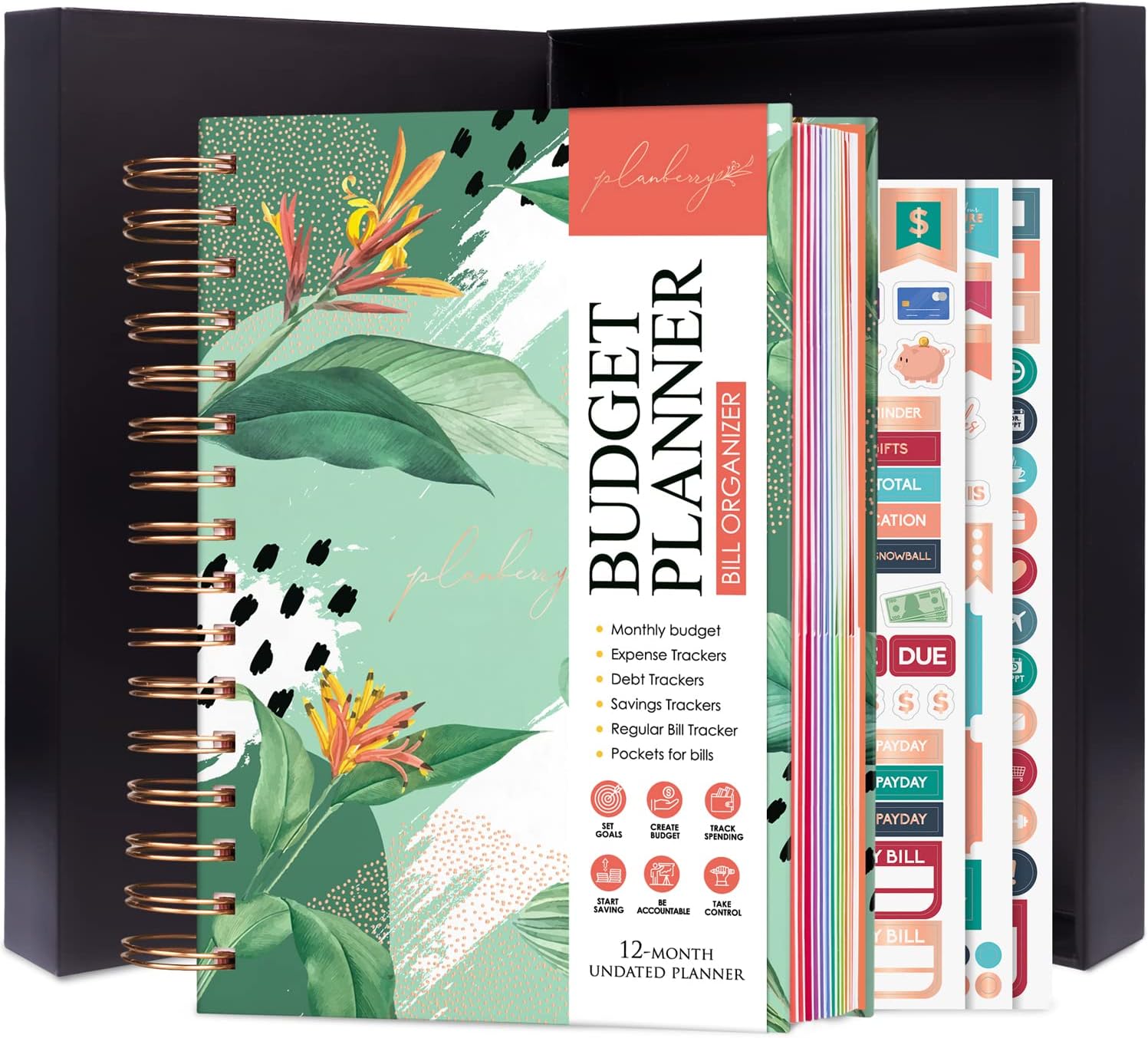 PLANBERRY Budget Planner & Monthly Bill Organizer with Pockets Premium – Home Finance & Bill Payment Organizer – Budgeting Book with Income & Expense Tracker – 7×8.5″ Hardcover (African Green)