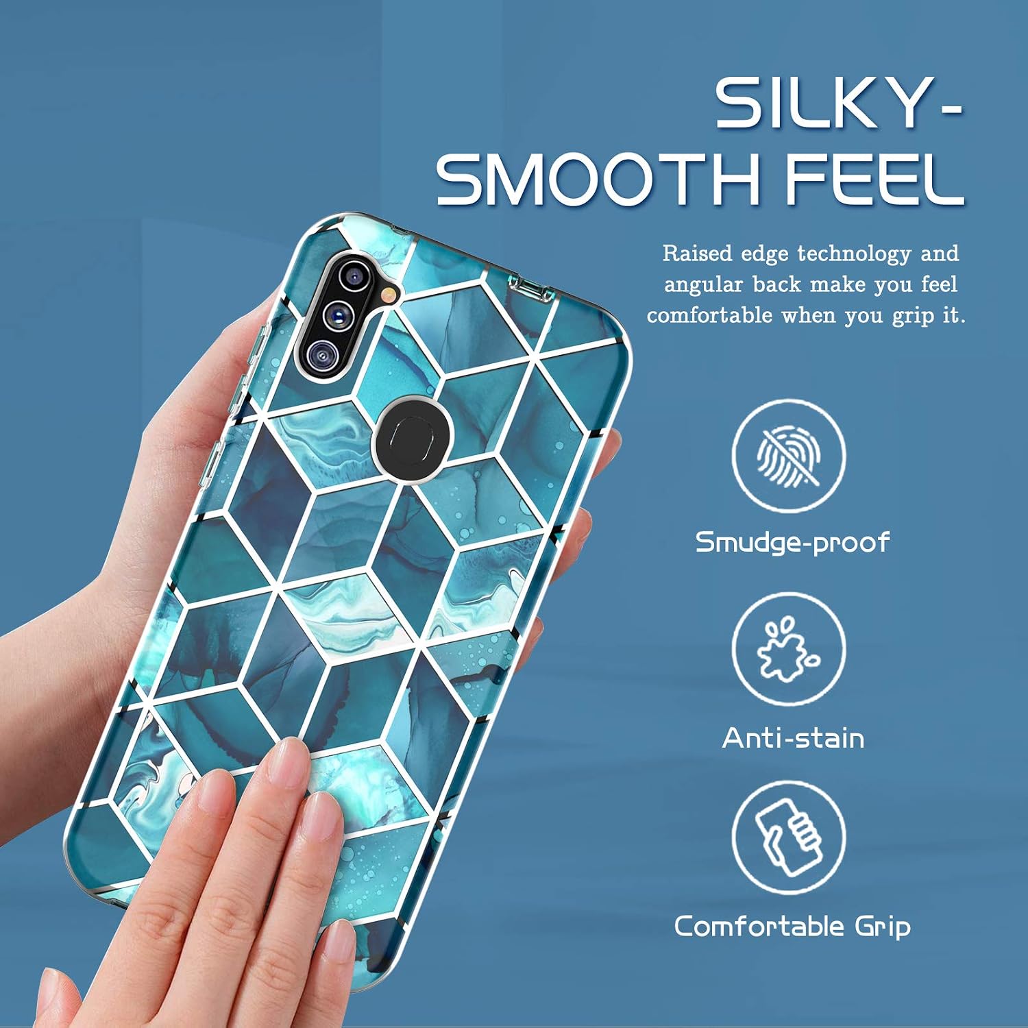 Hasaky Case for Samsung Galaxy A11 Case,Dual Layer Hybrid Bumper Clear Cute Navy Blue Marble Design Soft TPU+Hard Back Heavy Duty Anti-Scratch Shockproof Protective Phone Case -Blue/Marble.