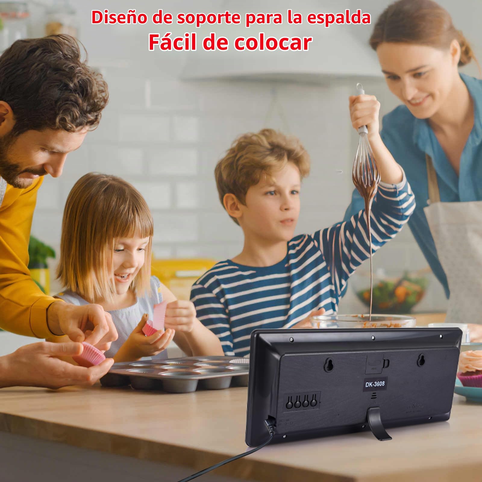 Fuloon Reloj de Pared Digital, 15,5" Grande Reloj Despertador Digital con Calendario, Segundos, Temperatura, Fecha, Semana, Reloj de Mesa Digital con Soporte para Salón Cocina Oficina