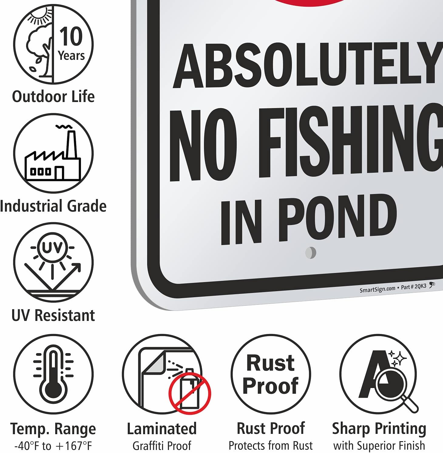 SmartSign "Absolutely No Fishing In Pond" Sign | 12" x 18" Aluminum