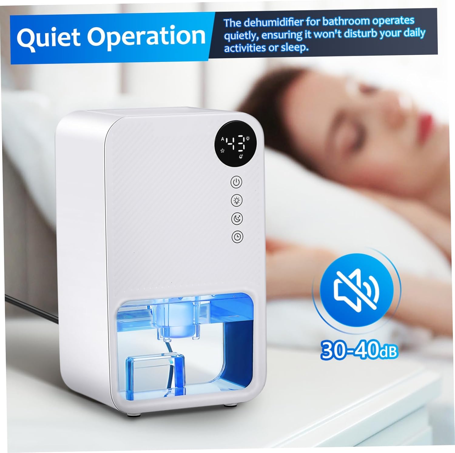 Small Dehumidifier for Bedroom Bathroom Basement Efficient Moisture Removal Led Light Tank Portable Us Plug