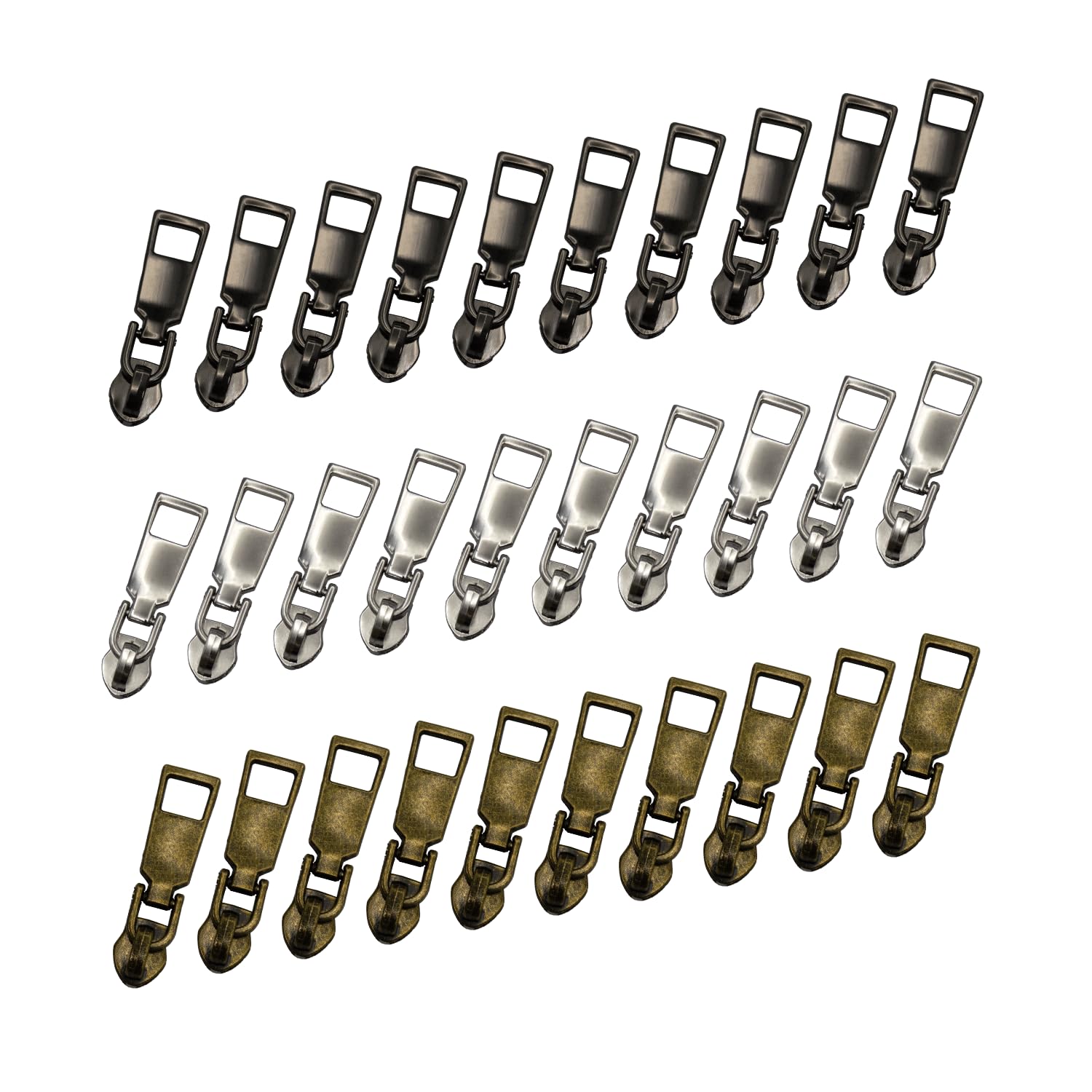 HOLSHUN #5 Zipper Sliders Zipper Pull 30pcs Bulk Heavy Duty Metal Multiple Color Pulls for #5 Nylon Coil Zippers Replacement Luxury Bag Hardware