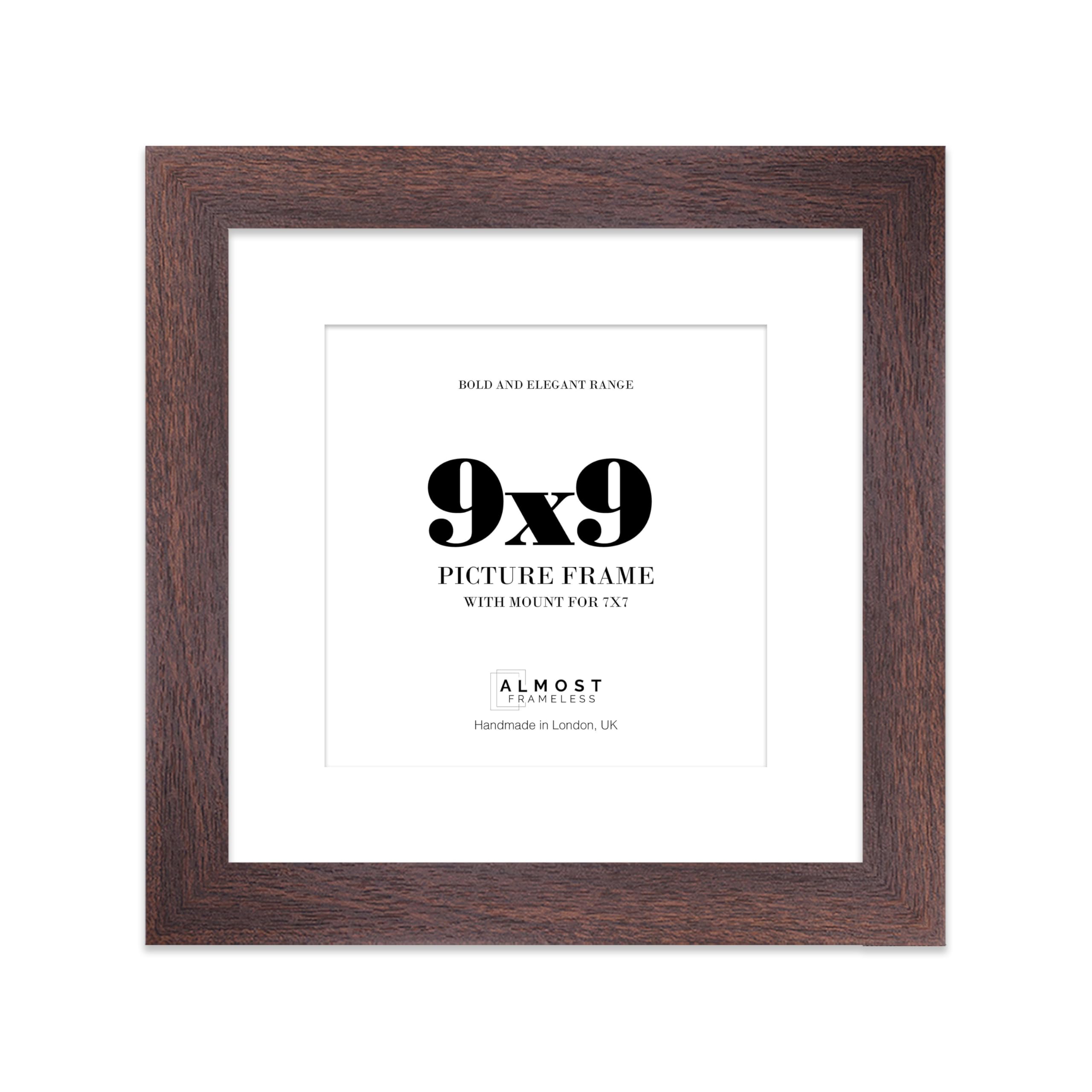 9x9" Walnut Square Frame With Mount for 7x7" Pictures 28mm Edge Frame Display with Wall Hooks and Kickstand, 1 Pack