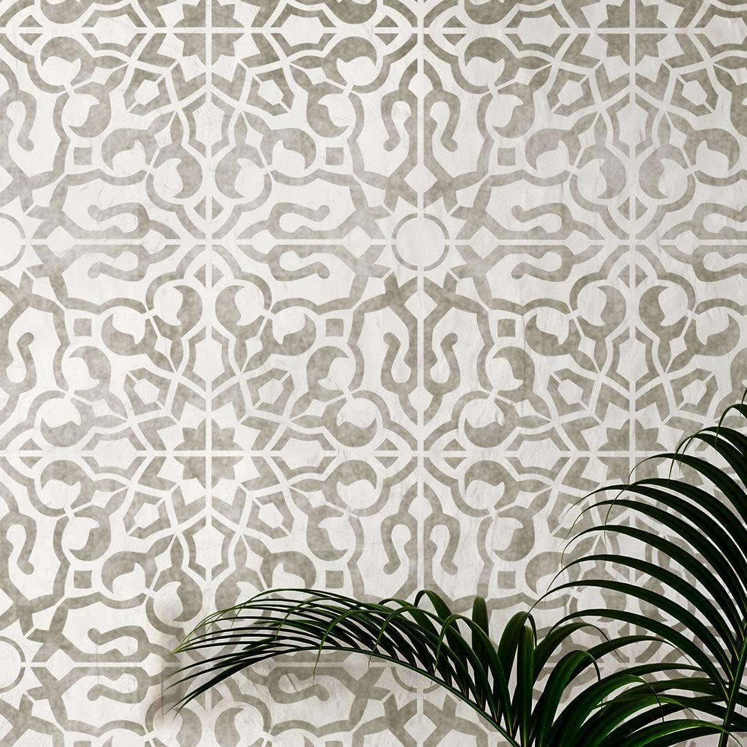 2 x Faux Tile Stencils - Paint Tile Effect on Floors Walls Furniture - Nadia 12" (304mm) Single