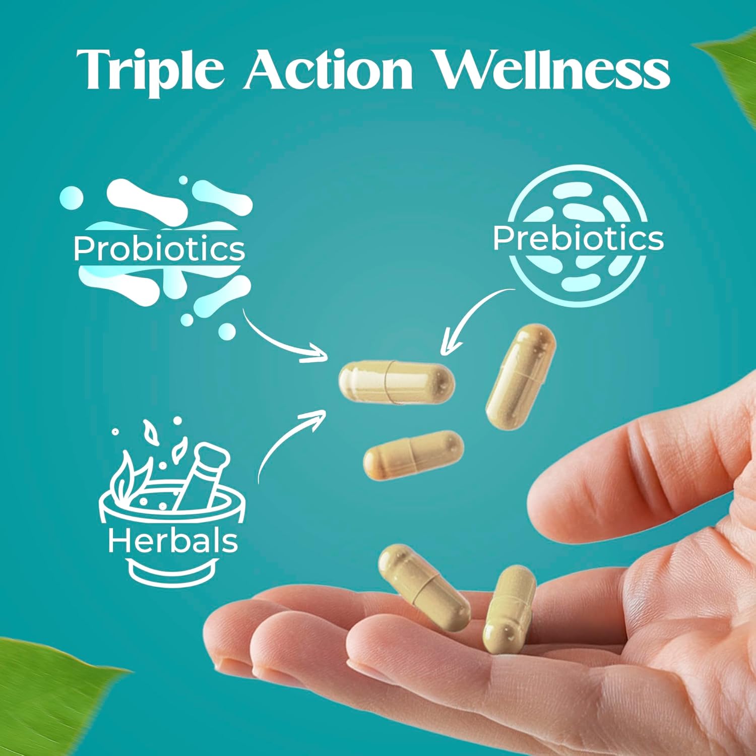 Green 3-in-1 Daily Probiotic, Prebiotics & Herbals (Magnesium Citrate & Oxide & More) | Digestive Health, Constipation & Bloating Relief, Gas, Immune Support | Women & Men (60 Count)