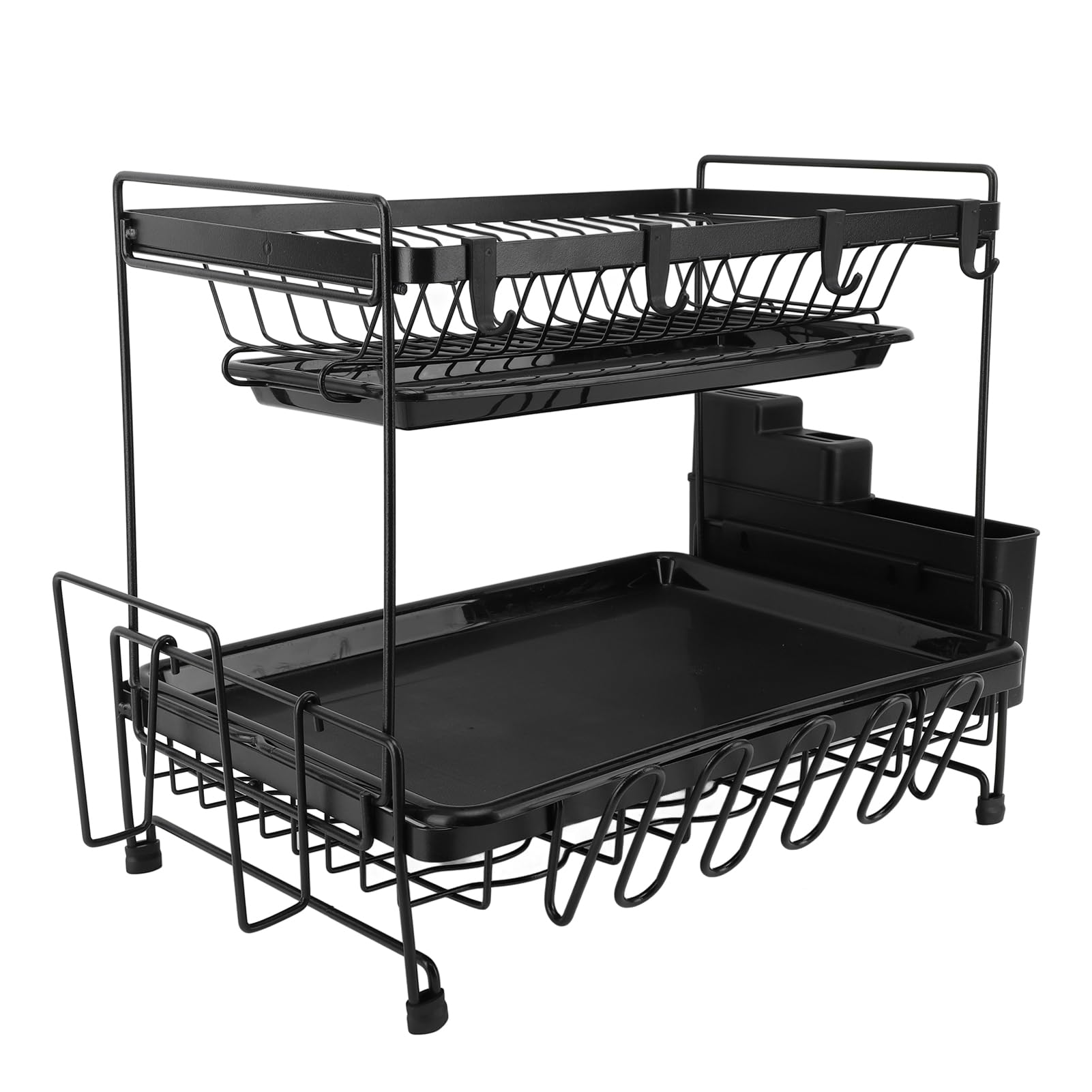 Étagère Pliable à 2 Couches pour Le séchage de la Vaisselle, égouttoir pour la Vaisselle avec Support pour ustensiles, étagère pour la Vaisselle en Fer et en Plastique de Grande ca