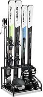 FHXZH Freestanding Ski Storage Rack for Garage - Holds 4 Pairs Skis, Poles, Boots, Helmets, Goggles - Heavy Duty Steel Organizer