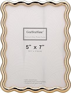 12 Gold and Black Living Room Ideas with Luxe Contrast 43 5x7'' Hi-End Zinc Alloy Gold Picture Frame with Wave Design - Modern Gla...