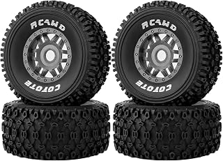 RCAWD 1/8 1/7 RC Short Course Truck & Buggy Pre-Glued Tires Wheels Set, 17mm Hex Adapter, OD 126mm for Traxxas UDR, ARRMA Mojave 4S 6S, Losi TLR, Xray, Tekno, FS FSR Atom, Serpent 8SC, Hobao Upgrades
