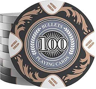 Bullets Playing Cards, 25 Clay Pokerchips Tony für Pokerset, Wert 100-14g, 4cm Durchmesser, Farbe Schwarz…