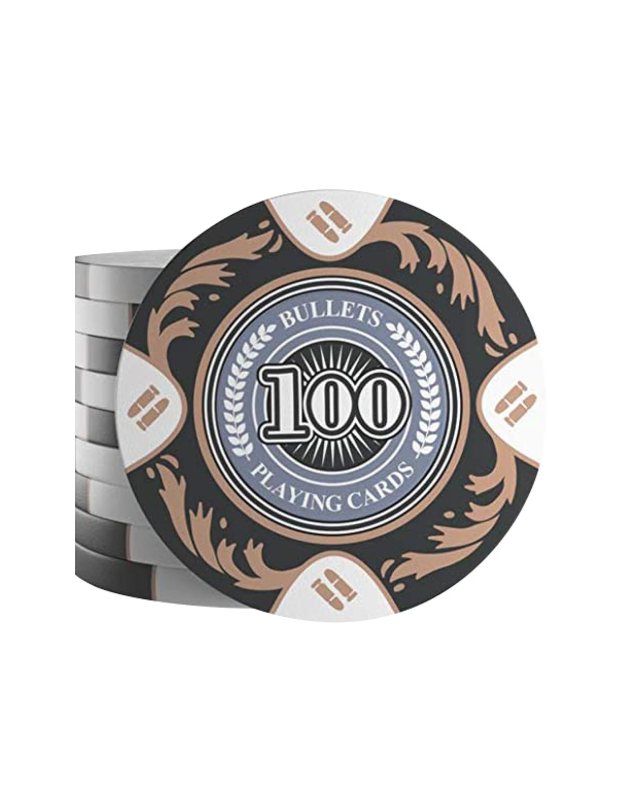 Bullets Playing Cards, 25 Clay Poker Chips Tony for Poker Set, Value 100-14g, 4 cm Diameter, Colour Black