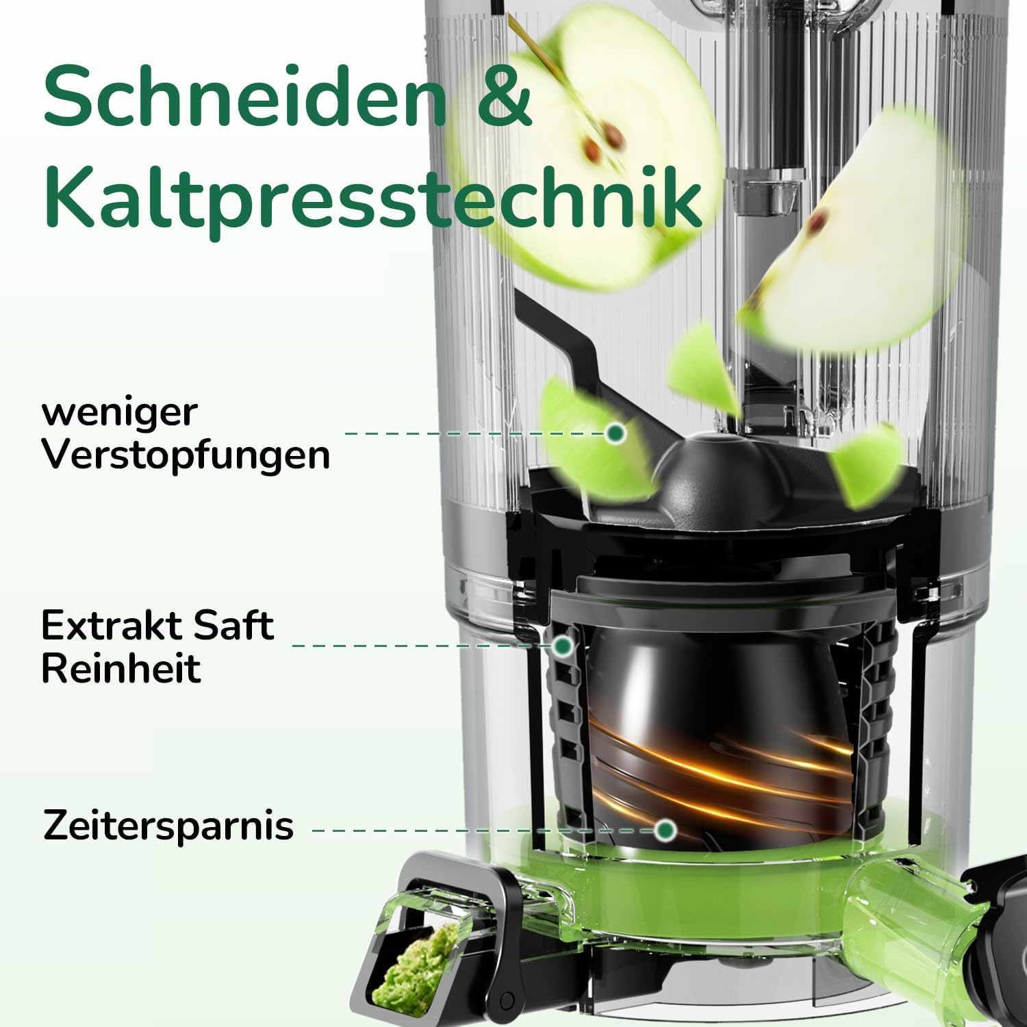 Canoly Slow Juicer 150 mm Einfüllschacht 3-in-1 Sieb 2,6 L AC-Motor Kaltpresse Saftpresse