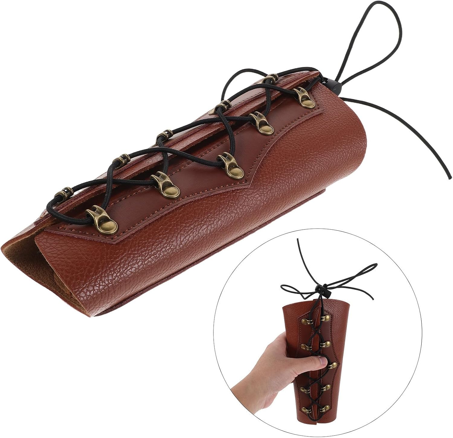 Yardwe Adjustable Pu Archery Arm Guard for Bow and Arm Protection with Lightweight Breathable Construction and Vintage Brown Style, for Target Shooting and Bow Hunting